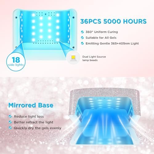 Cordless UV Nail Lamp, Rechargeable UV Light for Gel Nails, LED Nail Lamp with 4 Timer Modes, Gel Nail UV Light Decorate with Sparkling Nail Rhinestones (Sparkly White)