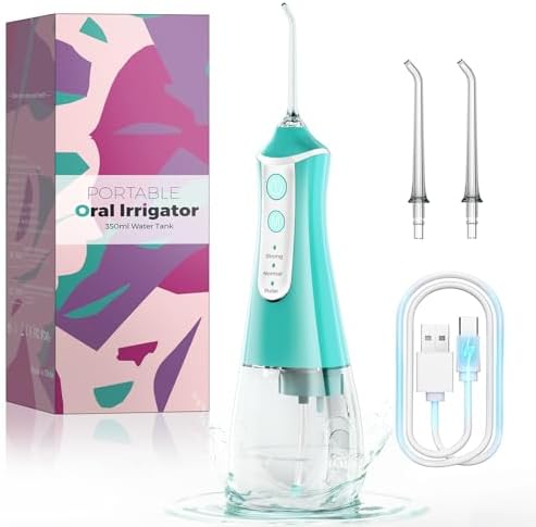 Cordless Water Flosser & Dental Pick for Teeth - 350ML Portable Oral Irrigator Tank Removable IPX7 Waterproof Home Travel Teeth Cleaner Professional Electric Flossing Machine - Blue