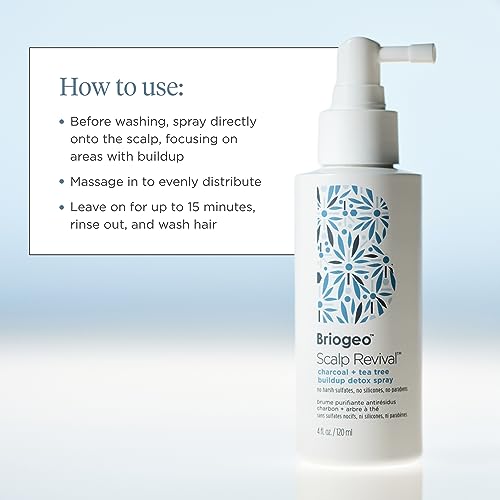 Briogeo Scalp Revival Charcoal + Tea Tree Buildup Detox Spray, Dry Scalp Pre-Wash Treatment for Dry Scalp & Itchy Scalp, Build Up, Detox Spray, Unclog Hair Follicles, Vegan, Cruelty-Free, 4 fl oz