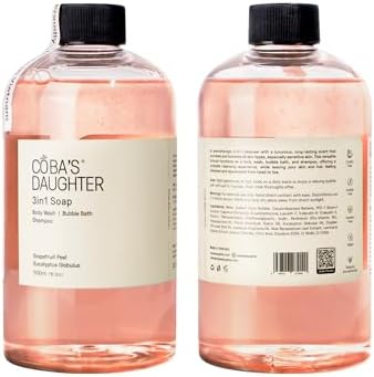 COBA'S DAUGHTER Grapefruit Peel & Eucalyptus Globulus 3-in-1 Soap | Body Wash, Bubble Bath, Shampoo | Cleanse, Nourish & Soften Skin with Inulin & Seaweed Extract | (16.9oz)