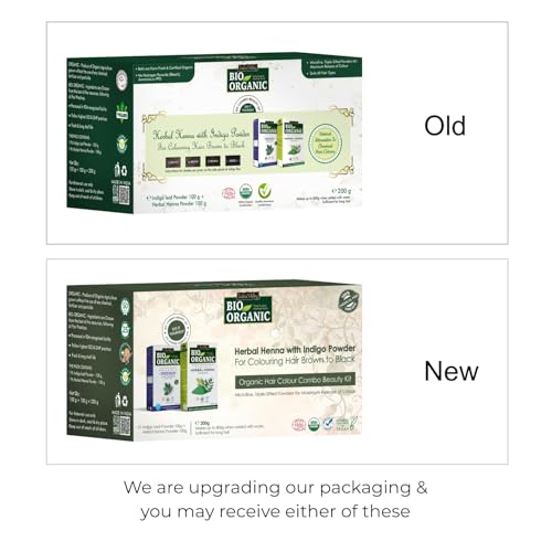 INDUS VALLEY Bio Organic 100% Pure Indigo Powder & Herbal Henna Powder Hair Color Combo Kit for Natural Hair Dyeing - Black, Indigo - 100 gm Each, Without Preservatives