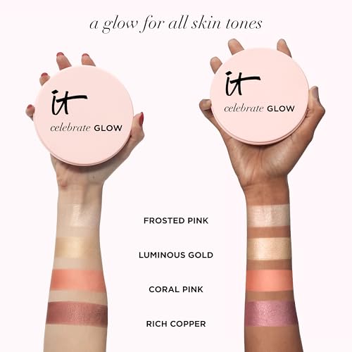 IT Cosmetics Celebrate Glow Face & Eye Makeup Palette - Multitasking Blush, Highlight & Eyeshadow Palette in Matte, Pearl & Shimmer Shades