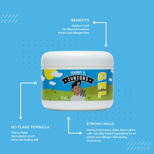 JOHNNY B. Juniors Hair Gel for Kids, No-Flake, Medium Hold 8 oz. Jar