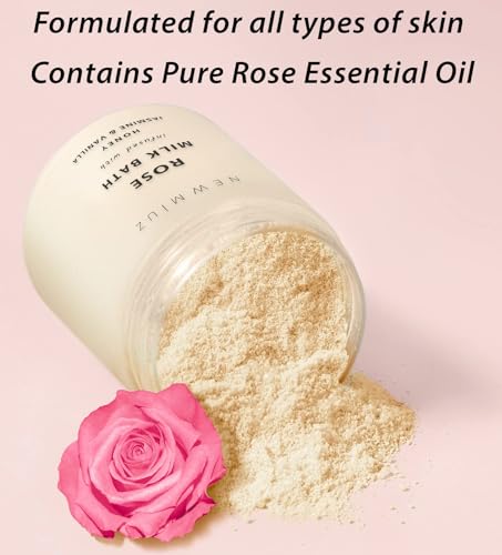 Calming Rose Coconut Milk Bath Soak Moisturize Soften Skin Honey Jasmine Vanilla Destress Luxury Spa Bath Salt Powder Stress Relief Gifts for Women