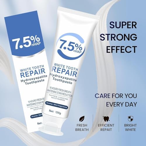 7.5% Hydroxyapatite Toothpastes for Enamel Protection & Tooth Strengthening, 7.5% Nano Hydroxyapatite Toothpaste White Tooth Repair, Fluoride-Free with Gentle Mint, Fresh Breath (3)
