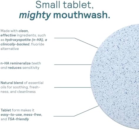 HUPPY Mouthwash Tablets with Nano Hydroxyapatite - Refreshes Breath and Remineralizes Teeth - Hydroxyapatite Tabs Perfect for Travel - Nanohydroxyapatite Mouthwash, 124ct, Cool Mint Flavor