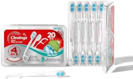 cleaings® Disposable Toothbrushes with Toothpaste - 4-in-1 Mini Travel Toothbrushes, Built-in Tongue Scraper, Floss & Picks for On-The-Go, Camping, Work (Mint)