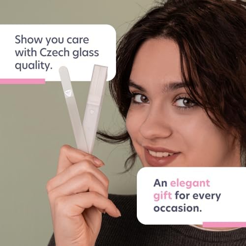 Bona Fide Beauty Czech Glass Nail File for Natural Nails (Guava Color), Fine Grit (180/240) Etched Crystal Fingernail File with Clear Case. Ideal Gift for Bridesmaids.