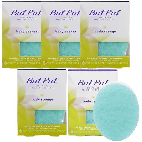 Buf-Puf Body Sponge, Bath Sponge, Dermatologist Developed, Cleanses Skin of Dirt, and Excess Oil, Reusable, Exfoliating, 5 Count