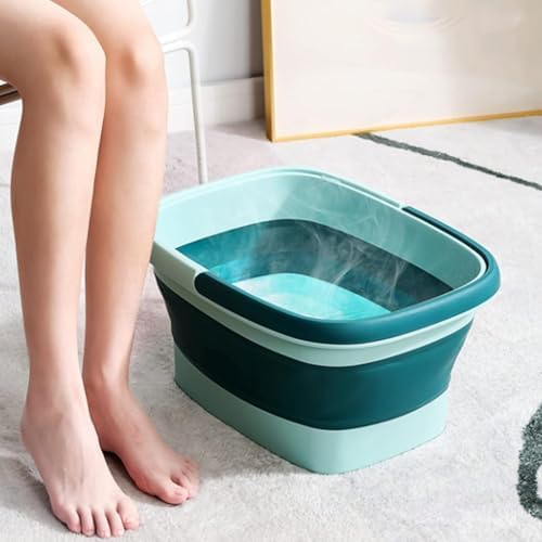 Collapsible Foot Spa Bath Massager for Dry Cracked Feet, Feet Soaking Tub with Massage Acupoint, Pedicure Foot Soak Basin Plastic Bucket with Handle(Green)