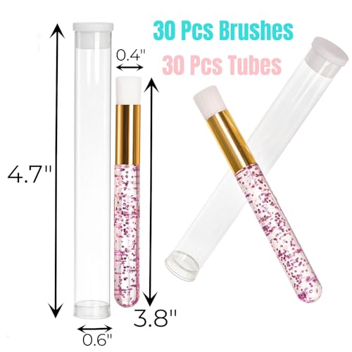 Hiceeden 60PCS Lash Shampoo Brushes Set, Glitter Crystal Eyelash Extension Cleaner Brushes, Nose Pore Deep Cleaning Brush, Blackhead Remover Lash Extension Brushes, Pink (30pcs Brush and 30pcs Tube)
