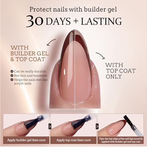 BTArtboxnails XCOATTIPS French Tip Press on Nails - Skin Tones Short Press On Nails Square, Soft Gel Nail Tips with Nail Gel, French Protecting Duo, Nail Lamp, All in One Fake Nail Extension Kit