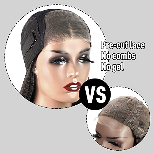 6x4 HD Lace Wear and Go Glueless Wig Human Hair Pre-Plucked, Pre-Cut Lace Glueless Wigs, No Glue Lace Front Closure Wig Straight, 200% Density, 24 inch