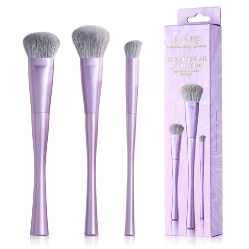 Jessup Face Makeup Brush Set 3 pcs, Ultra-Soft Dense Makeup Brushes for Foundation Contour Powder and Blush, Premium Synthetic Fiber, Luxury Purple T513