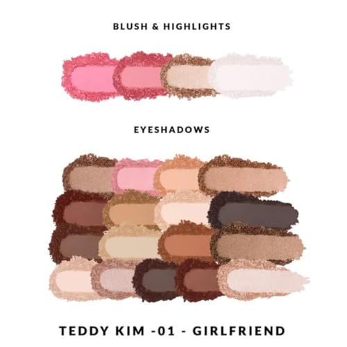 KimChi Chic Teddy Kim Palette - 17 Playful Eyeshadows, 2 Blushes, 2 Highlighters, Cruelty Free Makeup Palette, Girlfriend Pink 1.09oz