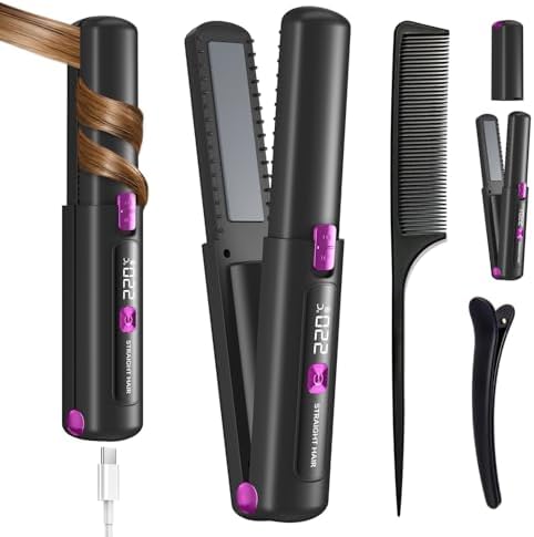 Hair Straightener,Cordless Rechargeable Flat Iron (LCD),Cordless Hair Straightener 4500mAh,Portable Travel Straightener and Curler 2 in 1,Mini Ceramic Curling Iron,USB Rechargeable Hot Tools
