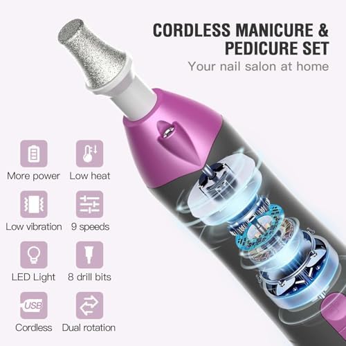 Callus Remover for Feet, Electric Foot Callus Remover - 8 Grinding Heads, 9 Speeds, Rechargeable Foot File - Professional Pedicure Tool for Hard Skin, Calluses & Cracked Feet