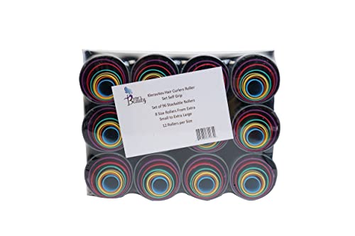 Hair Curler Roller Set/Set of 96 Stackable Rollers / 8 Size Rollers From Extra Small to Extra Large / 12 Rollers per Size - Hairdressing Curlers for Women - Curling Styling Tool