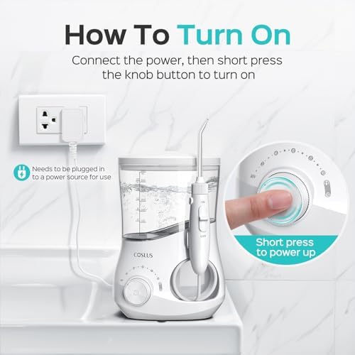 COSLUS Electric Water Flosser for Teeth, Professional Dental Pick for Orthodontic, Sensitive Gums, Braces - 12 Pressure Settings & 5 Multi-Functional Tips for Multiple Users, Home Use, White