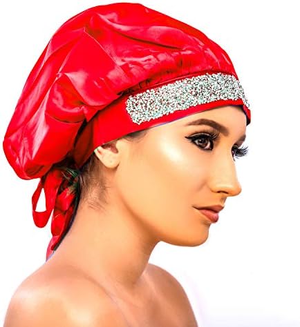 Large Size Soft Silk Bling Bonnet Sleep Cap, Extra Large for Braids, Satin Smooth Rhinestone Night Hat