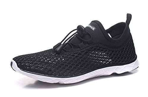 Kenswalk Women's Aqua Water Shoes Lightweight Slip On Walking Shoes (9 M US, 081w Black White)