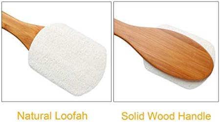 Leotruny 100% Natural Exfoliating Loofah with Long Wooden Handle Shower Back Brush (Off-White (1 Pack))