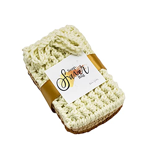 Ivory Taupe Antique Gold Reusable Crochet Soap Saver Bag Set for Handmade Soap - Soap on a Rope Pouch - 3 Pack