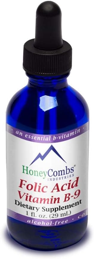 HoneyCombs Vitamin B9 (Folic Acid) Drops – Vitamin B Liquid Folate Drops to Support Health – Liquid Vitamins for Pregnancy – Alcohol-Free, Gluten Free Folic Acid Supplement, 1 Fl Oz.