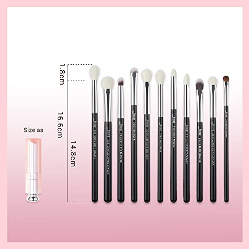 Jessup Eye Makeup Brushes Set Professional 15pcs with Eyeshadow Blending Concealer Eyebrow Eyliner Brush (Pearl Black/Silver)