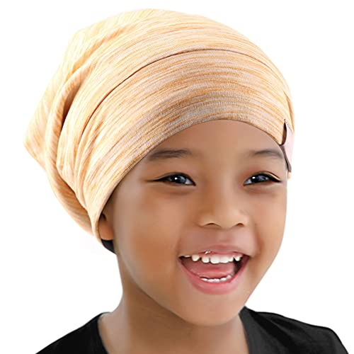 Kids Beanie Sleep Hats Bonnet for Night Sleeping Cap Silky Lined Satin Bonnet with Adjustable Elastic Band for Teens Toddler Child Natural Curly Frizzy Hair Cover(Sand Yellow)