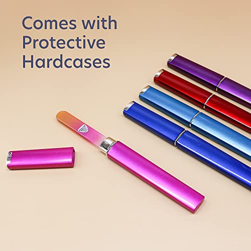 Bona Fide Beauty Czech Glass Nail File for Natural Nails Set, 5-Pack Etched Files with Hardcases (180/240 grit). Genuine Bohemian Glass from The EU.