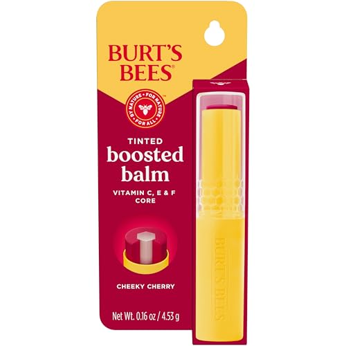 Burt’s Bees Tinted Boosted Balm, Cheeky Cherry, Hydrating Tinted Lip Balm with Vitamin C, E, and F Core, 24 Hour Lip Moisturizer with Responsibly Sourced Beeswax, 100% Natural Origin, 1 Count, 0.16oz