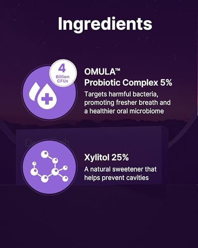 K-Nutra Dentifresh Xylitol Tabs Purple (24g, 30 Tablets) Holiday Gifts 4 Billion CFU, Sugar-Free Oral Probiotics for Teeth & Mouth, Bad Breath Gums, Safe for Bedtime, Mild Grape Flavor with OMULA