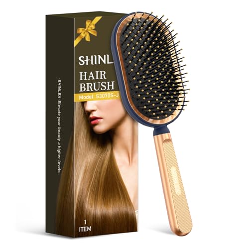 Large Paddle Brush, Hair Brush for Thick Thin Hair, Professional Hairbrush for Blow Drying, Massage Flexible Soft Bristles, Deluxe Gold Handle, Hairbrush for Women Men Kids