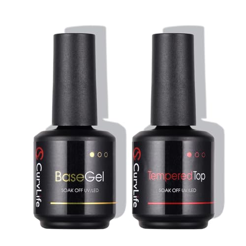 CurvLife 15ml No Wipe Top Coat Clear Glossy Gel Tips Base and 15ml Top Coat Set Soak off UV LED Drying Long Lasting Shiny nail gel polish