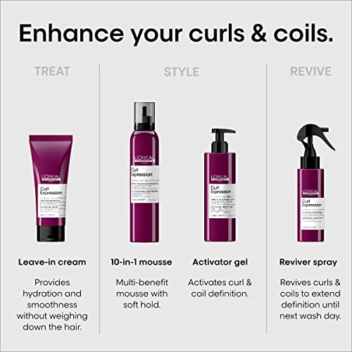L'Oréal Professionnel Paris Curl Expression 10-in-1 Mousse - Multi-Benefits For Curly and Coily Hair - Defines and Strengthens Curls With Heat Protection, Silicone, Paraben and Alcohol-Free