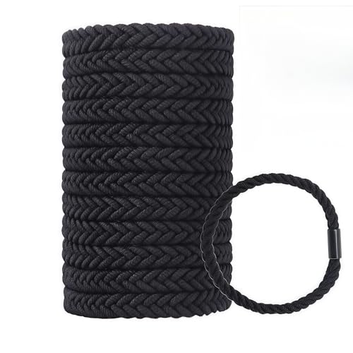 Large Braided Mens Hair Ties, Man Hair bands for Longhairs Men Bun, Black Pony Tails Ties for Women,Guys, Bracelet Hair Tie,For Thick and Thin Hair,12 Packs,Durable (Black)