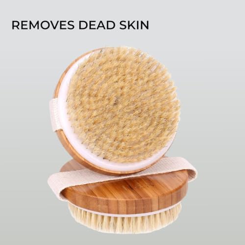 H&S Bamboo Body Dry Brush - Exfoliating Dry Brushing Body Brush - Exfoliator Brusher for Skin - Soft & Hard Bristles Massage - Use on Skin Face Facial - Scrub for Women and Men