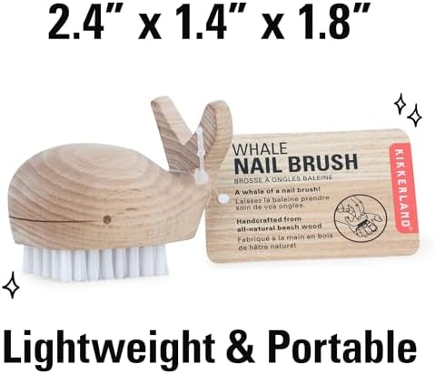 Kikkerland Hand-Crafted Multi-Purpose Beechwood Whale Scrub Brush – Supplies for Manicures and Pedicures, Hand Washing, Vegetable Scrubbing – Nautical Decor, Bathroom Essentials