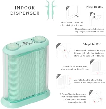 Himgy Mint Whitening Dental Floss Picks, 614 Ct Twin-Line Flossers with Toothpick, Family Oral Care Kit with 3 Travel Cases & 1 Refillable Dispenser, Fresh Mint, Shred-Resistant