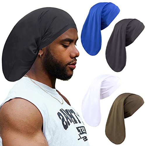 Leeven 4 PCS Unisex Dreadlock Cap Dreadlock Accessories Long Hair Dreads Head Wrap Bonnet Sleep Cap Hair Dreads Accessories Long Bonnets for Men Women