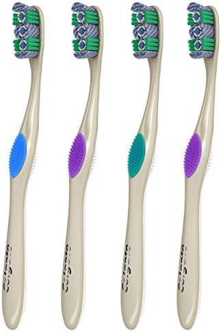 Colgate 360 Optic White Whitening Toothbrush, Adult Soft Toothbrush with Whitening Cups, Helps Whiten Teeth and Removes Odor Causing Bacteria, 4 Pack