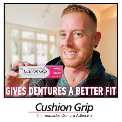 Cushion Grip Thermoplastic Denture Adhesive, 1 oz - Improves Denture Fit, Comfort & Stability | Non-Glue Adhesive, Acts Like a Soft Reline (Pack of 5)