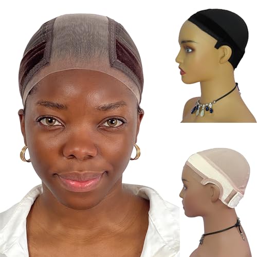 Labhairs Wig Cap with Grip Band for Keeping Wigs in Place, More Full Cap-wide Transparent Lace for Lace Front Wigs - Brown/Black/Nude Non Slip Cap Make Your Wig Be Glueless (Brown-M)
