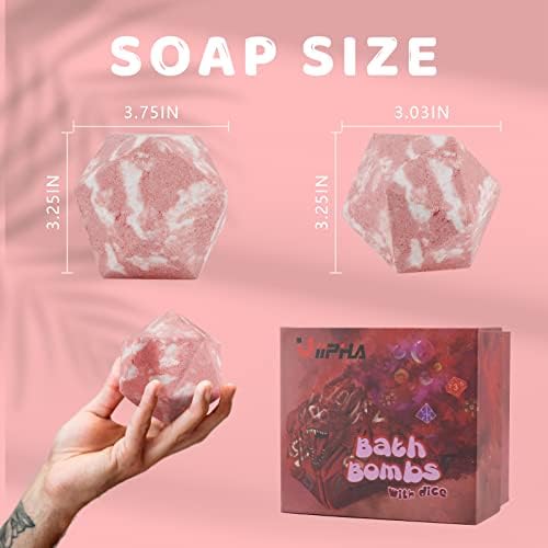 Huge D20 Bath Bombs with Full Surprise Set of Polyhedral Dice Inside, D&D Inspired Dragon Blood Bath Bomb 11oz with Gift Box - Perfect for Dungeon Master, Player and Tabletop RPG Nerd