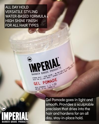 Imperial Barber Grade Gel Pomade - All Day Strong Hold, No Flaking, Water Based, Reactivatable - Natural Men's Hair Styling Product 12oz