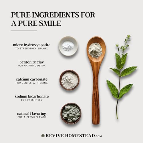 Hydroxyapatite Tooth Powder by Revive Homestead | Remineralizing Toothpaste Powder | Fluoride-Free | Whitening | Natural | 2 oz Amber Glass Jar (with Erythritol) (Wintergreen)