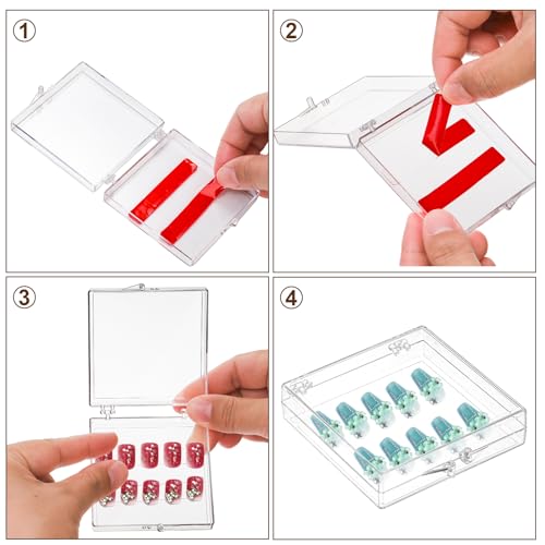 Jucoan 30 Pack Press on Nail Boxes, 2.75 X 2.75 Inch Acrylic False Nail Art Tips Storage Box Clear Nail Package Box, Nail Organizer Display Case Container with Adhesive Nail Tapes for False Nail