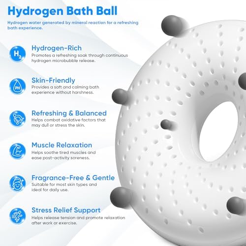 Hydrogen Bath Ball Tablets Bombs for Muscle & Stress Relief – H2 Molecular Hydrogen Bombs for Spa & Hydrogen-Rich Water Soaking, Reusable Design for Full Body, Foot, or Hand Bath-White