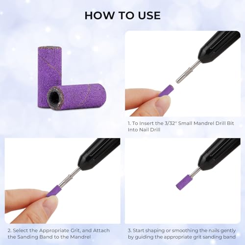 Lavinda Nail Drill Bits 80#120#180#240# Small Sanding Bands for Nail Drill 4 Color Electric File Nail Sanders with 3/32" Mandrel Bit for Manicure & Pedicure 80 Piece (Multicolor)